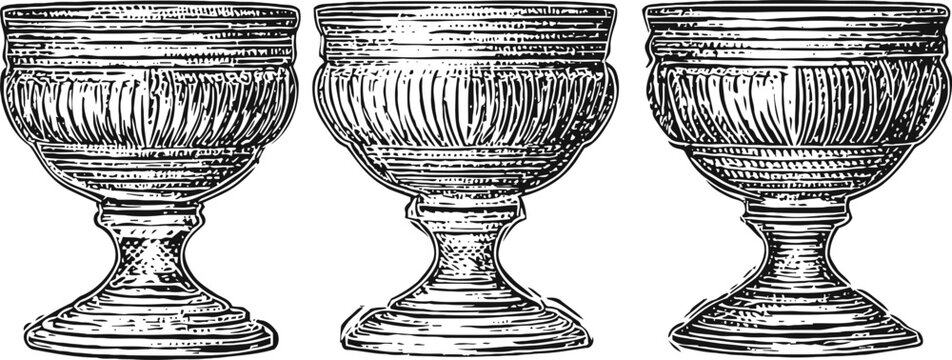 vintage ornate chalices set classic engraved antique goblets with decorative patterns and textures