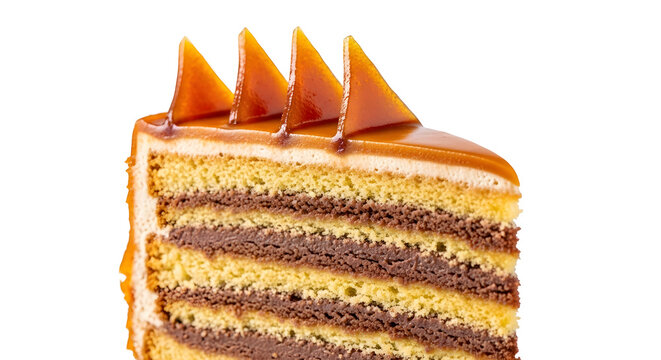 Dobosh or dobos torte, Hungarian hazelnut and chocolate sponge cake with caramel glazing on its top. Central European cuisine, baking goods, cake, dessert, and Hungarian food ideas