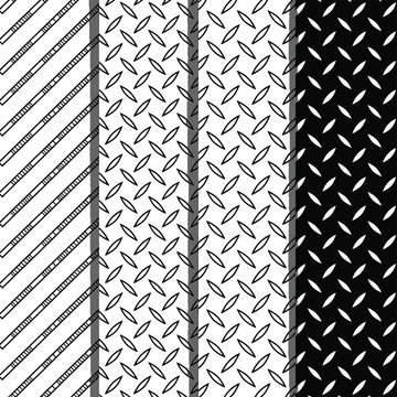 Patrones geom&eacute;tricos abstractos con franjas diagonales y texturas de chapa diamantada