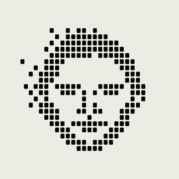 Retrato abstracto de rostro humano creado con cuadrados de p&iacute;xeles negros