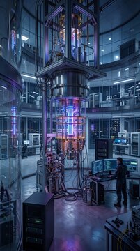 Advanced technology in a modern quantum computing lab featuring cutting edge equipment and innovative design