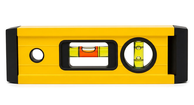 Yellow spirit level construction tool isolated on white background
