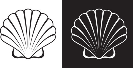 Scallop Seashell Icon Set, Scallop Shell vector, Summer Holiday icon, seashell silhouette illustration, Ocean Beach Seashell Graphics,  scallop shell line art © Silhouette aidiya