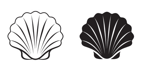 Scallop Seashell Icon Set, Scallop Shell vector, Summer Holiday icon, seashell silhouette illustration, Ocean Beach Seashell Graphics,  scallop shell line art © Silhouette aidiya