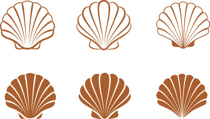 Scallop Seashell Icon Set, Scallop Shell vector, Summer Holiday icon, seashell silhouette illustration, Ocean Beach Seashell Graphics,  scallop shell line art © Silhouette aidiya