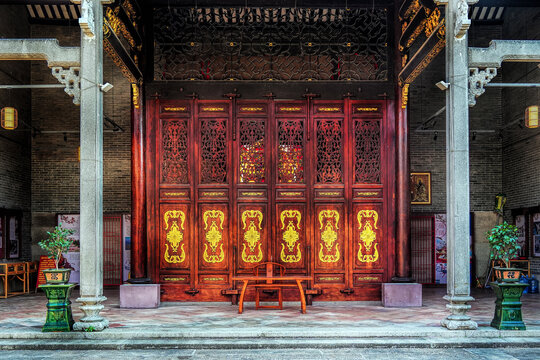 Foshan city, Guangdong, China. Shude Hall: The Ancestral Hall of the Guan Clan in Jiujiang, Nanhai, was built in 1581. The structure is a traditional ancestral hall covering an area of ​​ 6,500 s.m.