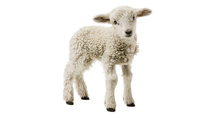 Fototapeta premium Fluffy white lamb standing on white