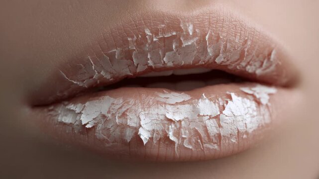A close-up shot of a person's lips with lip gloss partially worn off, highlighting imperfections in beauty application.