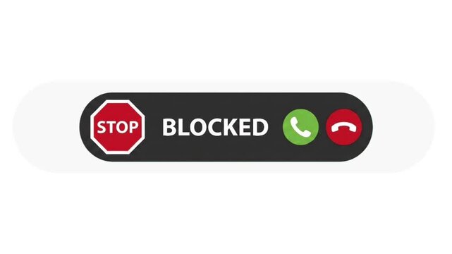 Blocked Incoming Call Interface Animation with Accept and Decline Buttons, Ideal for Mobile Apps, Spam Protection, and Communication Concepts