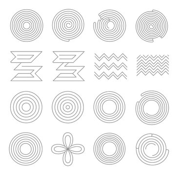 Colecci&oacute;n de dise&ntilde;os de l&iacute;neas geom&eacute;tricas con espirales y patrones