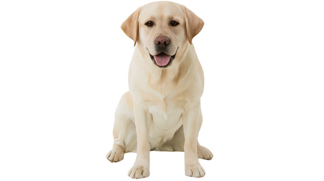 Yellow Labrador Retriever dog sitting with tongue out