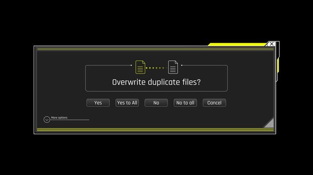 Futuristic Overwrite Duplicate Files System Message With File Replacement Confirmation Options
