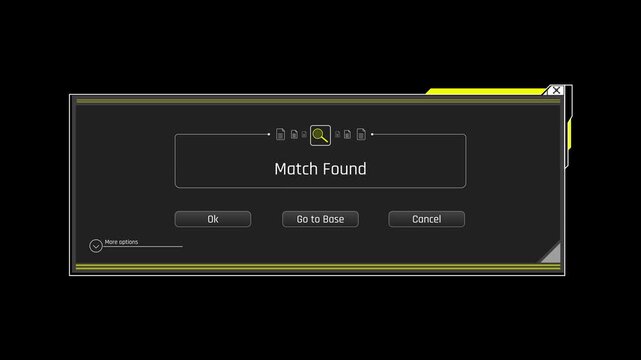 Futuristic Match Found System Message With Database Search Result And Go To Base Button