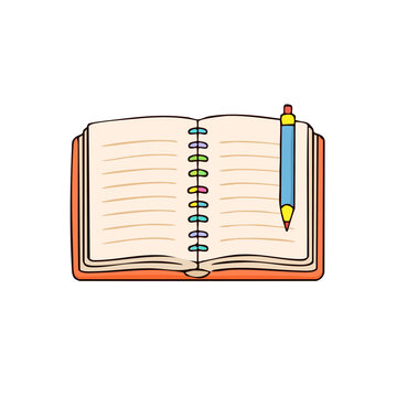 Open Notebook with Spiral Binding and Blue Pencil Ready for Writing and Ideas