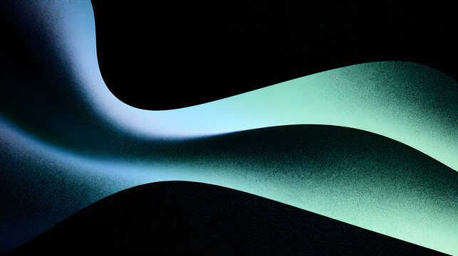 A dark, textured, abstract background featuring smooth, flowing, curved fluid shapes, soft blue and mint green grainy noise, transitioning into a gradient.
