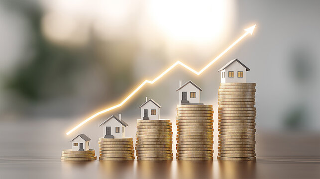 house model set with money coins saving for concept investment mortgage finance and home loan refinance