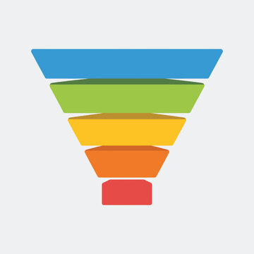 Diagrama de embudo de ventas de cinco etapas multicolor para estrategia empresarial