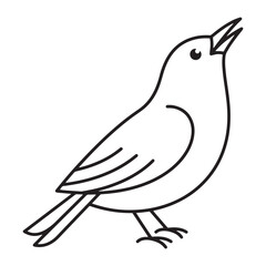 Fototapeta premium Minimalist outline drawing of a singing bird perched on a branch looking upwards now.
