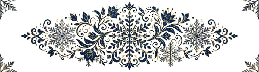Fototapeta premium Elegant Snowflake Floral Swirl Border Decoration