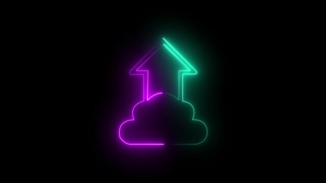 Neon cloud upload icon with green and purple glow on black background image photo