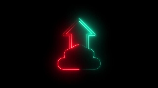 Dual Tone Neon Cloud Upload Icon Green and Red on Black Background symbol technology