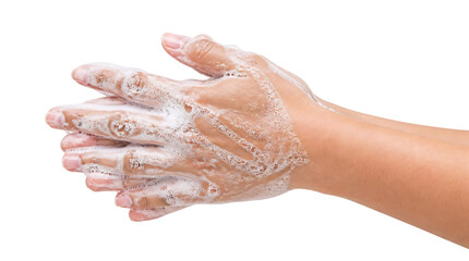 Fototapeta premium Washing hands with soap isolated on transparent background