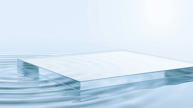 Top Performer Concept: A clear glass slab floating on calm water symbolizing clarity, transparency, and excellence.