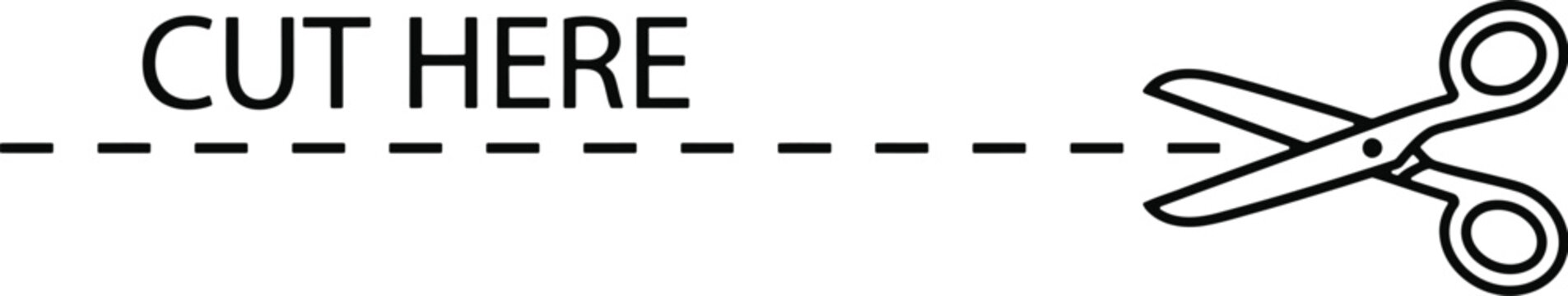 Scissors cutting dashed line vector, cut here instruction, coupon trim mark