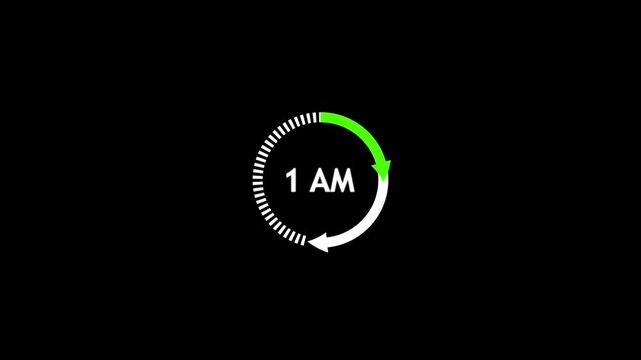 Minimalist analog clock showing 1 a m with luminous green hands and numbers on black background