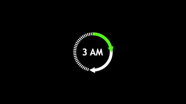 Minimalist analog clock displaying 3 a m time night mode green neon light