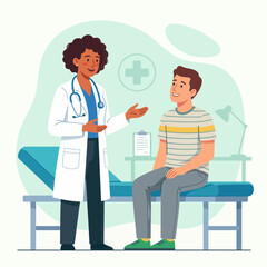 Obraz premium Doctor Consulting Patient in Clinic: Health Check-up, Diagnosis, and Medical Care Illustration