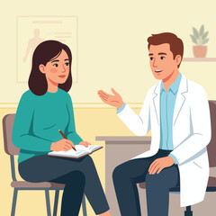 Fototapeta premium Doctor consulting with patient, medical consultation, healthcare, communication, vector illustration