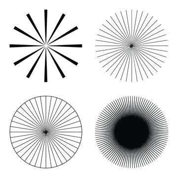 Conjunto de cuatro patrones radiales circulares geom&eacute;tricos abstractos en blanco y negro