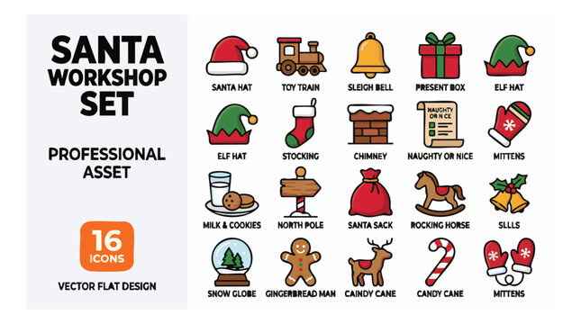 Festive Santa Workshop Icon Set for Professional Asset Creation