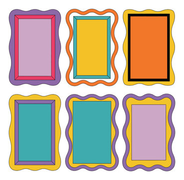 Conjunto de seis marcos rectangulares ondulados y coloridos para proyectos