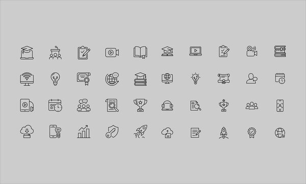 Online Training web icons in line style. Education, seminar, online test, webinar, course,