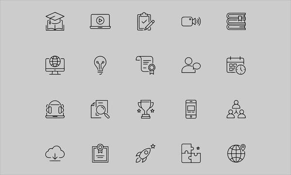Online Training web icons in line style. Education, seminar, online test, webinar, course,