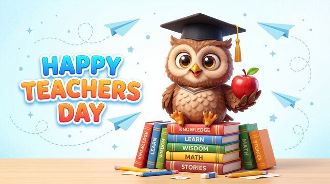 Happy teachers day cartoon owl illustration