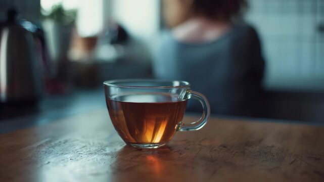 Solo cup of tea on wooden table