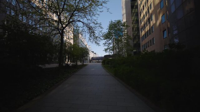 Walking towards European Parliament Brussels Belgium