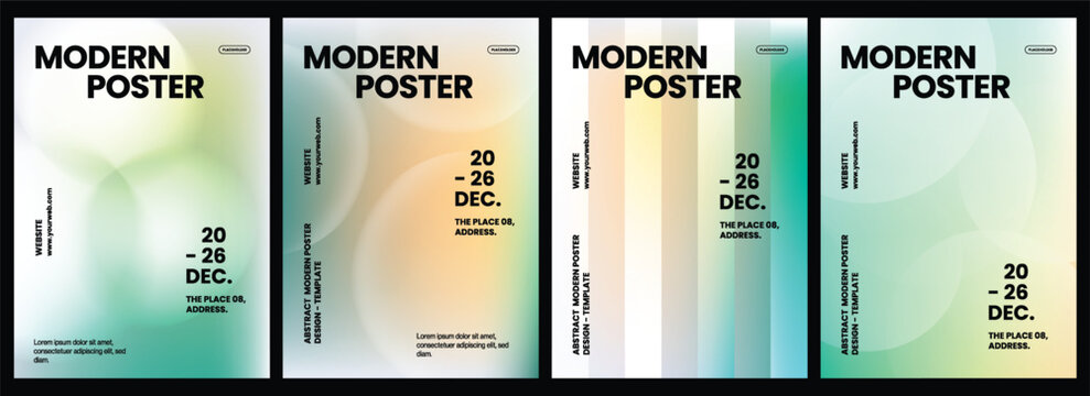 Abstract gradient poster set. Modern minimalist flyer templates with soft blurred backgrounds.