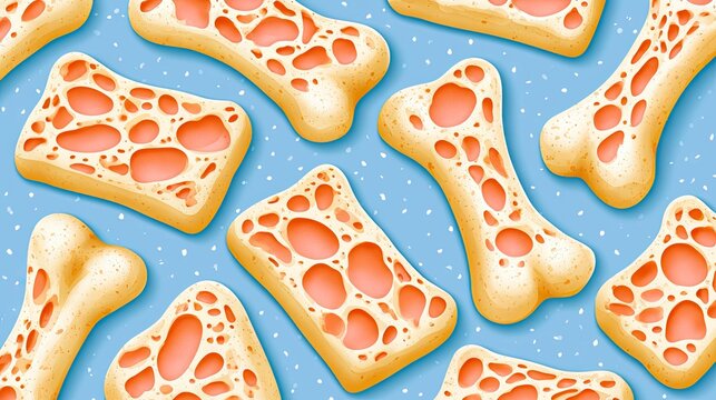 Colorful Cartoon Style Bone Shapes with Holes on a Light Blue Background for Pet-Themed Designs