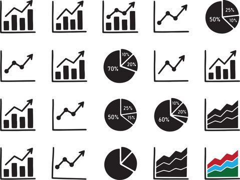 Set of hand drawn business charts and financial graph icons for data analysis