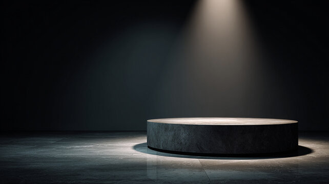 luxury product pedestal under focused spotlight, dark premium background