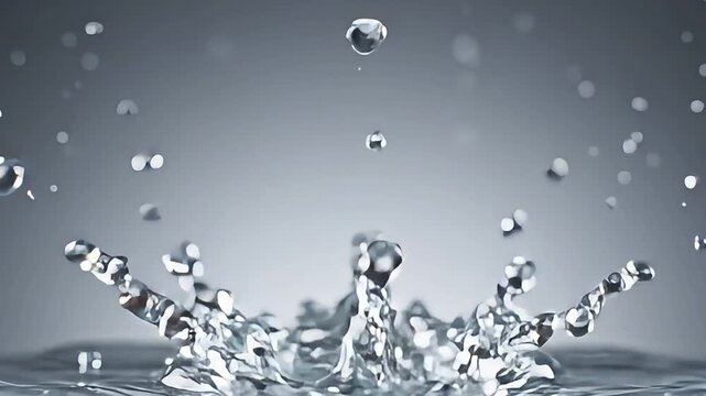 Clear water splash creating a crown shape on grey background water drop liquid