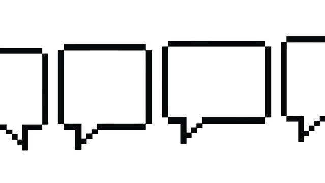 Una fila de bocadillos de di&aacute;logo pixelados sobre fondo blanco