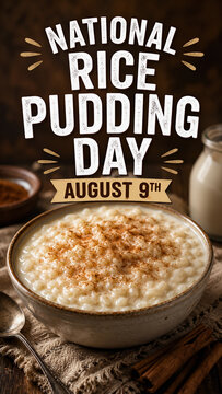 National Rice Pudding Day August 9th Bowl Cinnamon Milk