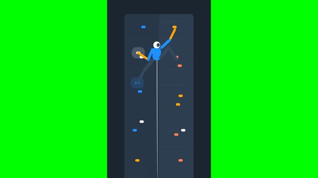 Minimalist Stylized Character Climbing Indoor Rock Wall Animation on Green Screen Background for Sports Apps