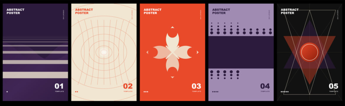 Set of 5 abstract posters with geometric shapes and minimalist design. set vector. vector, set design, abstract set .