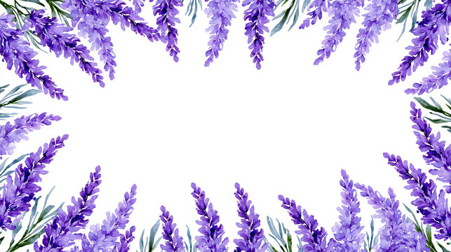 Watercolor frame of lavander flowers with place for text